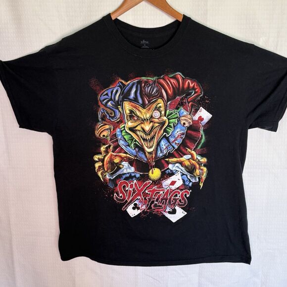 Six Flags Fright Fest TShirt Mens Size XL Black Scary Creepy Clowns Horror - Picture 1 of 4